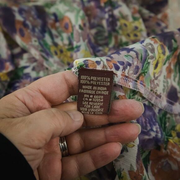 Ranna Gill Anthropologie Size Medium M Floral Print Split V Neck Long Sleeve Top - Picture 5 of 7